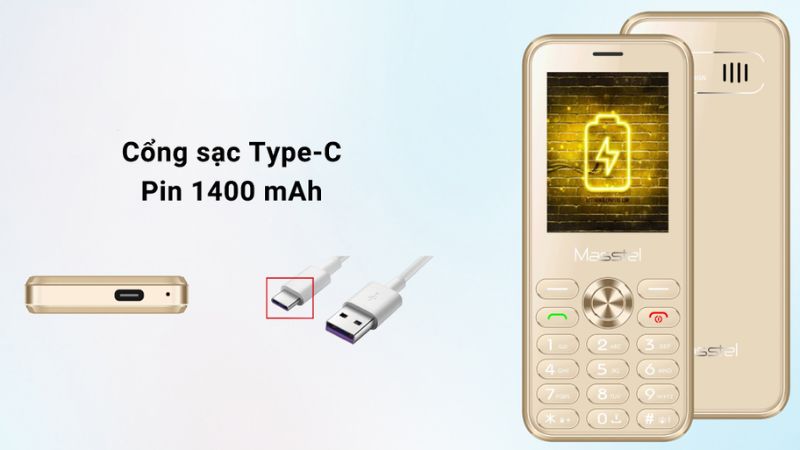 Cổng sạc Type C - Pin sạc 1400 mAh