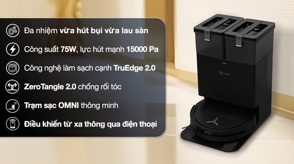 Robot hút bụi lau nhà Ecovacs Deebot T50 Pro OMNI - Đen dễ dàng điều khiển qua kết nối điện thoại thông minh với ứng dụng Ecovacs Home