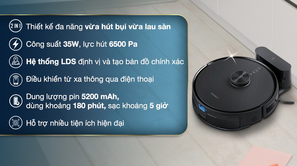 Robot hút bụi lau nhà Ecovacs Y1 PRO hút bụi và lau nhà cùng lúc, làm sạch hiệu quả chỉ trong 1 chu trình tiết kiệm