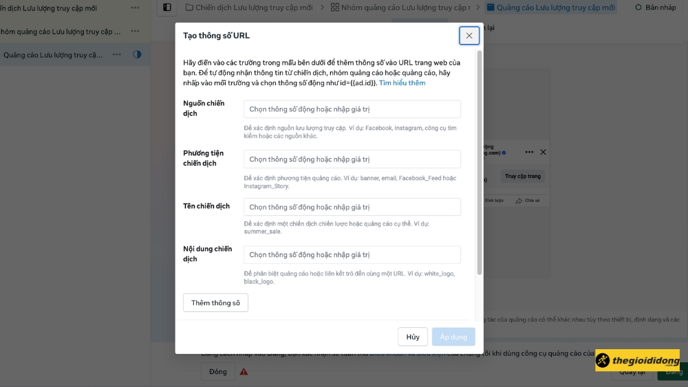 Tạo Th&ocirc;ng số URL nếu cần