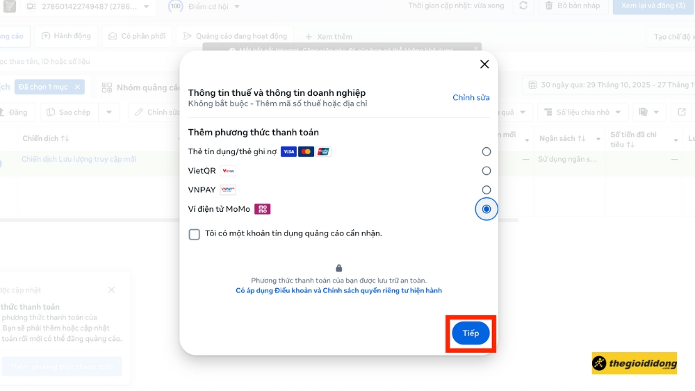 Chọn loại thẻ bạn muốn d&ugrave;ng