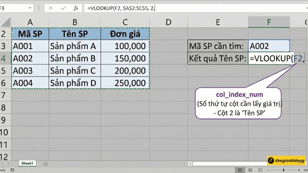 Tham số 3: col_index_num Tham số 3: col_index_num