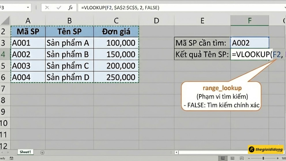 Tham số 4: range_lookup Tham số 4: range_lookup