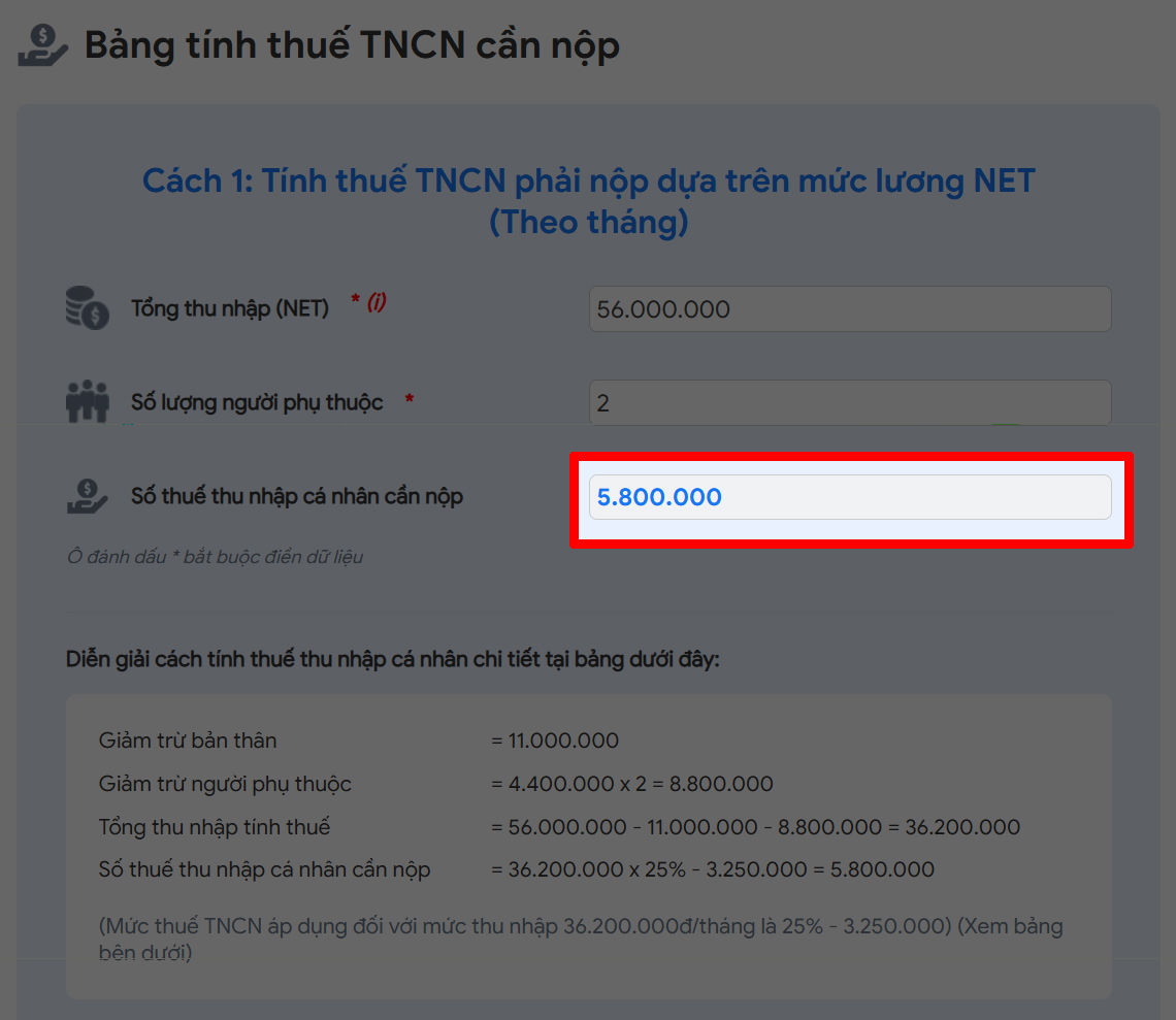 Cách tính thuế TNCN online