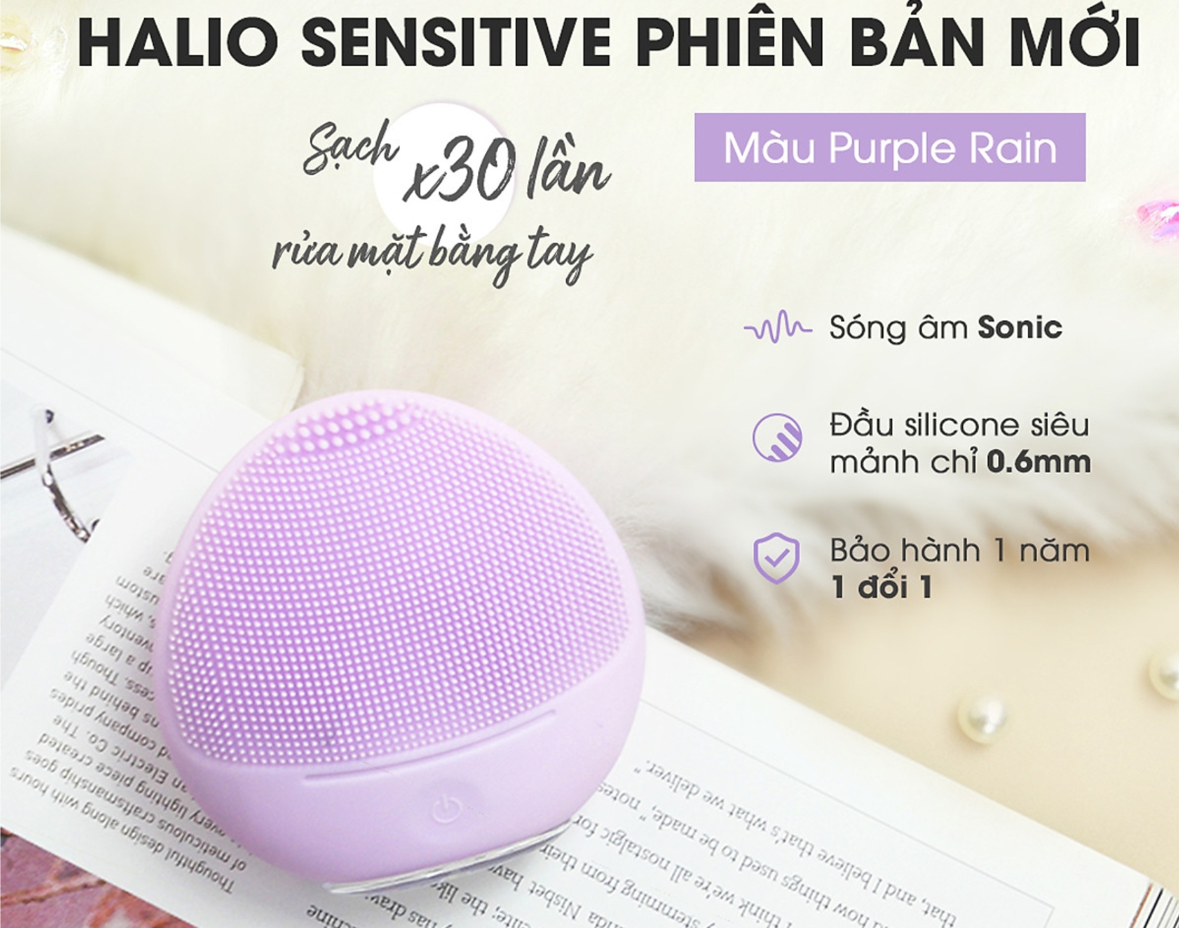 Máy rửa mặt và massage Halio Purple Rain phù hợp với da giúp cho hiệu quả làm sạch được tối ưu và đảm bảo an toàn cho da của bạn