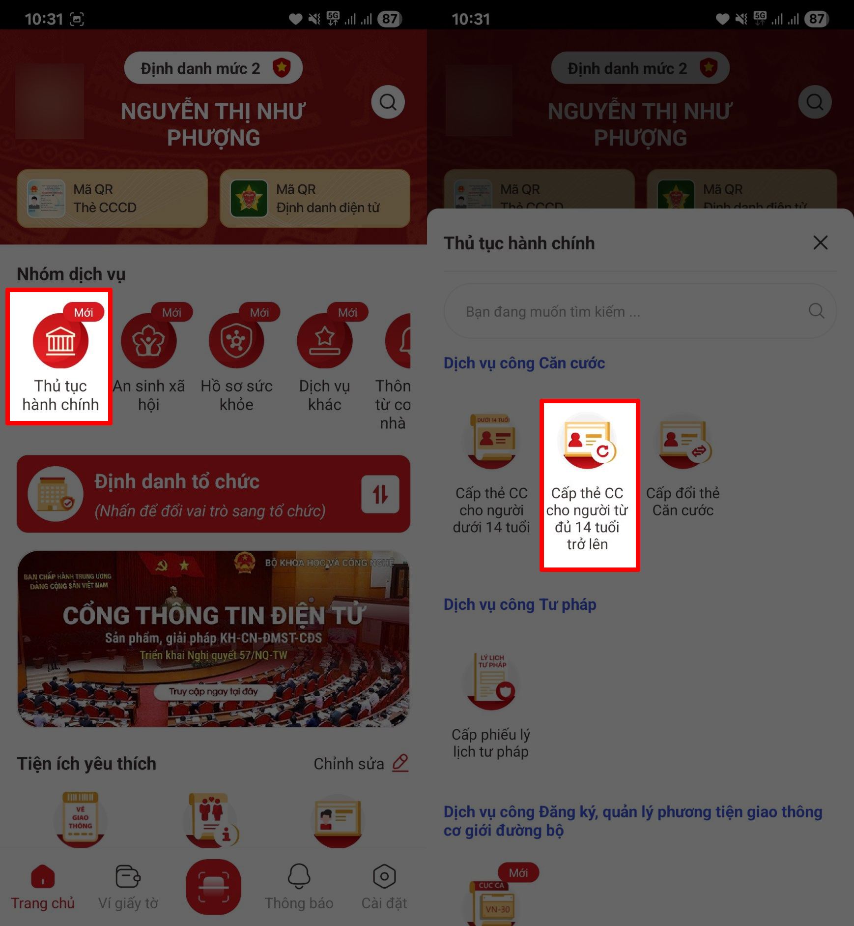 Cách đăng ký cấp thẻ Căn Cước trên VNeID