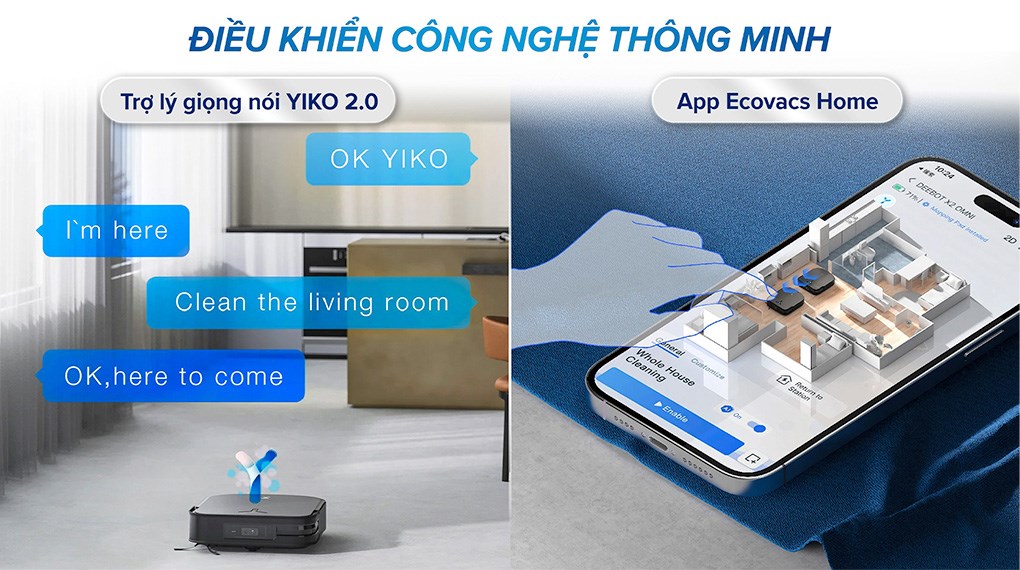 Người dùng cần tải ứng dụng Ecovacs Home để điều khiển robot hút bụi lau nhà Ecovacs X2 Combo từ xa