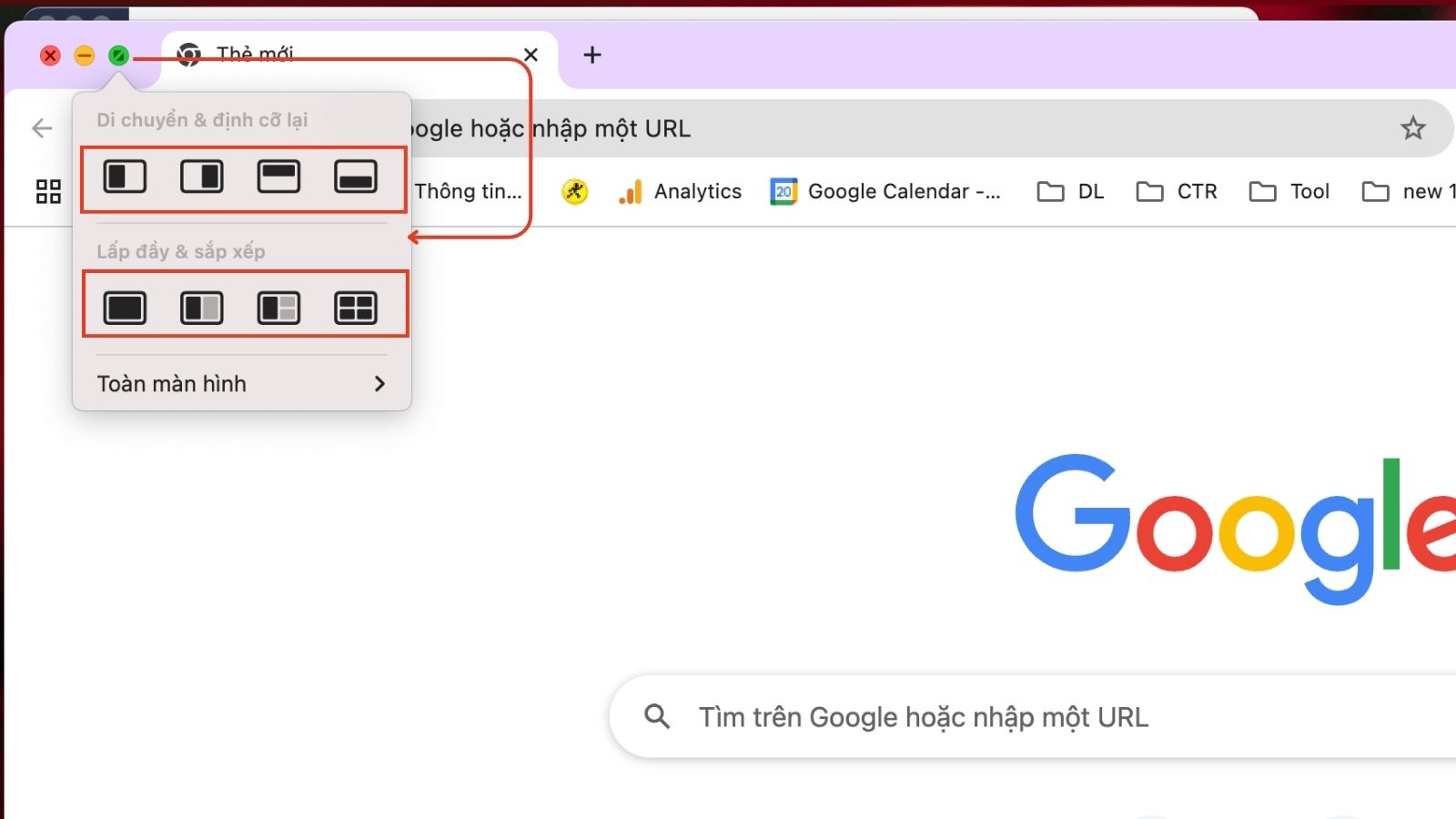 Các tùy chọn chia màn hình Các tùy chọn chia màn hình