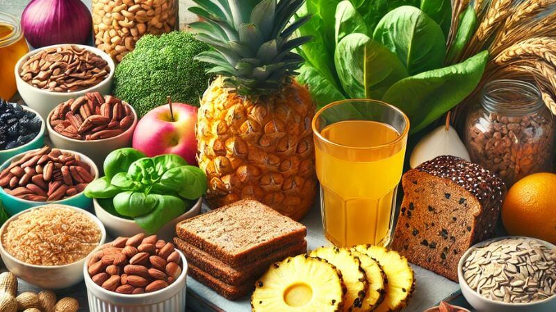 Mangan có nhiều trong dứa, cải bó xôi, khoai lang, trà xanh, các loại đậu và hạt