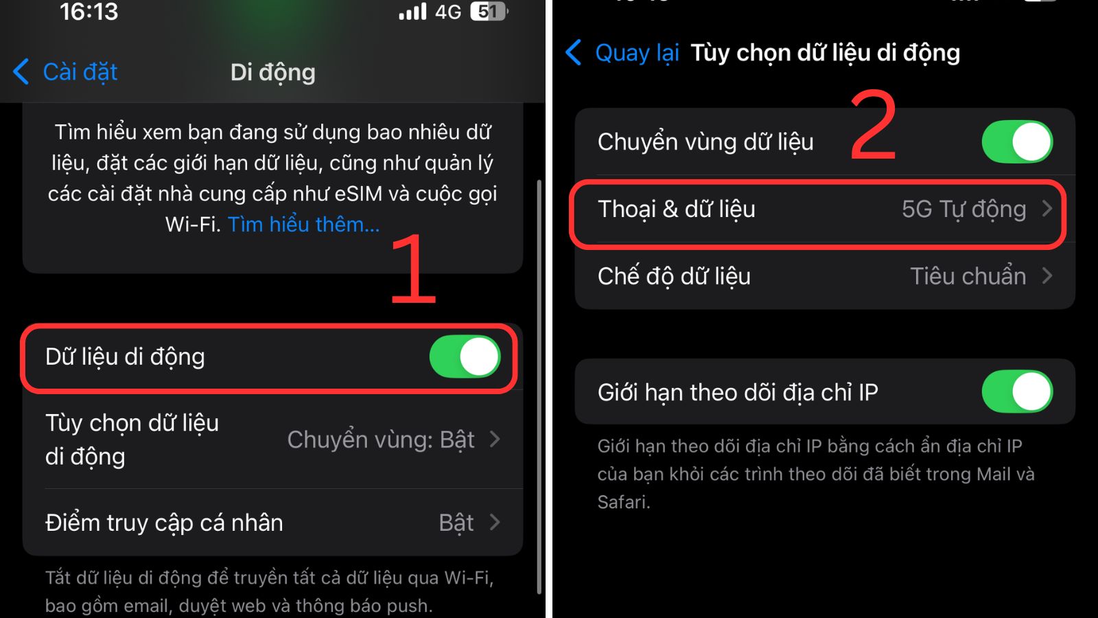 Dữ liệu di động > Thoại & dữ liệu