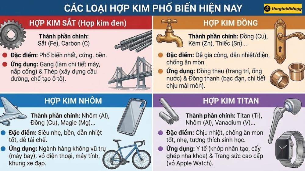 C&aacute;c loại hợp kim phổ biến hiện nay