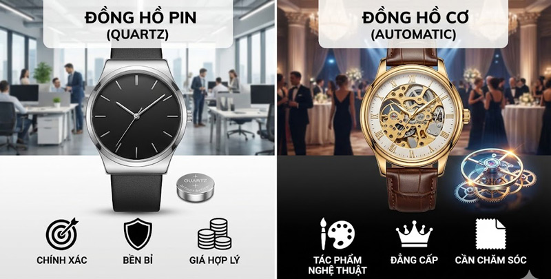 Quartz chính xác, dễ dùng; Automatic tinh xảo, đẳng cấp, chọn theo sở thích người nhận