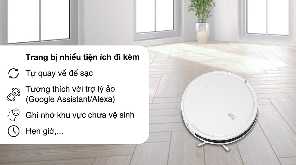 Robot hút bụi lau nhà Xiaomi Vacuum E10 sở hữu thiết kế tinh tế với gam màu trắng trang nhã