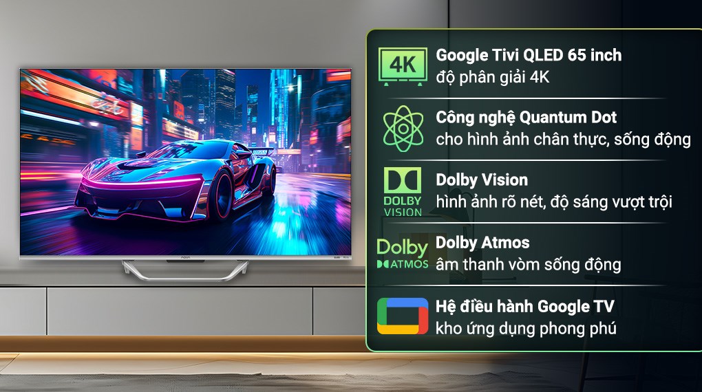 Google Tivi QLED Aqua 4K 65 inch AQT65S800UX