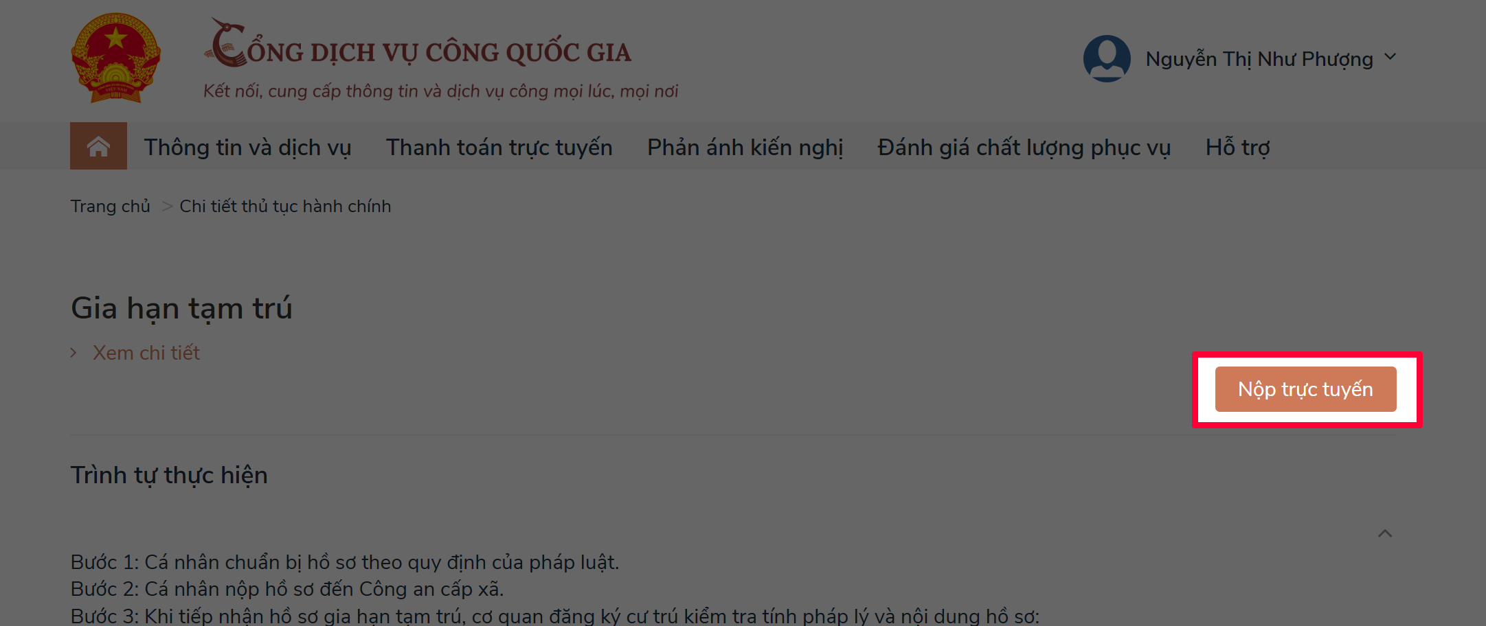 Cách gia hạn tạm trú online