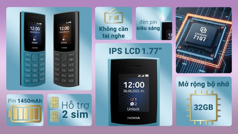 Máy có màn hình 1.77 inch, hỗ trợ 2 SIM