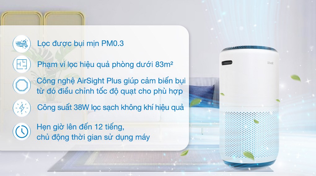 Máy lọc không khí Levoit Core 400s 38W thuộc thương hiệu Levoit của Mỹ với thiết kế hiện đại, tinh tế, lọc hiệu quả cho không gian dưới 83m2