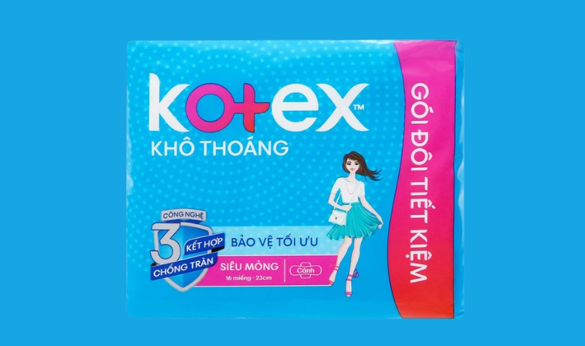 Băng vệ sinh ban ngày Kotex khô thoáng chống tràn có cánh 16 miếng