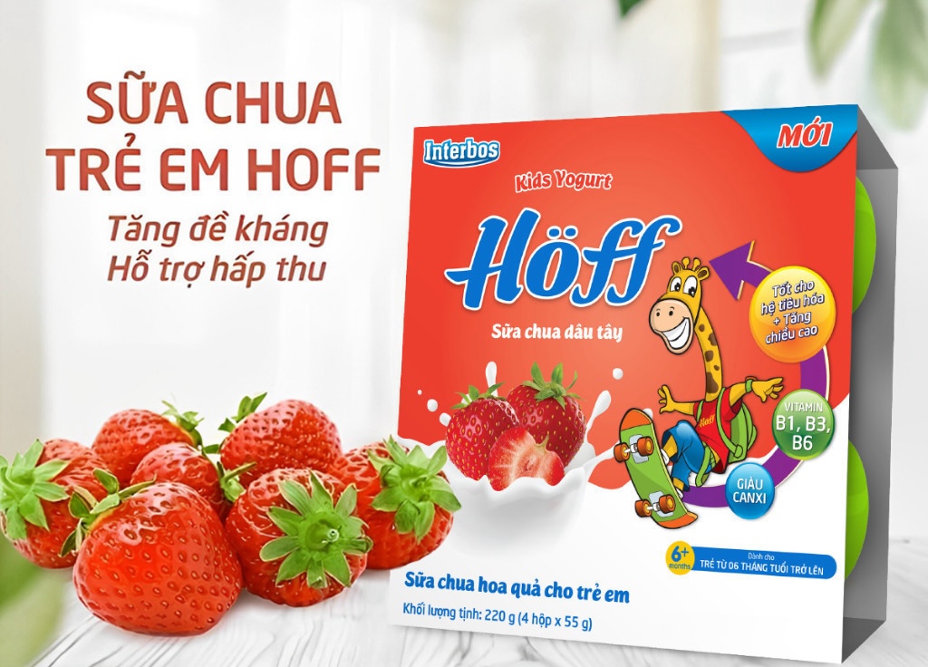 Lốc 4 hộp sữa chua trái cây Hoff vị dâu 55g (từ 6 tháng)