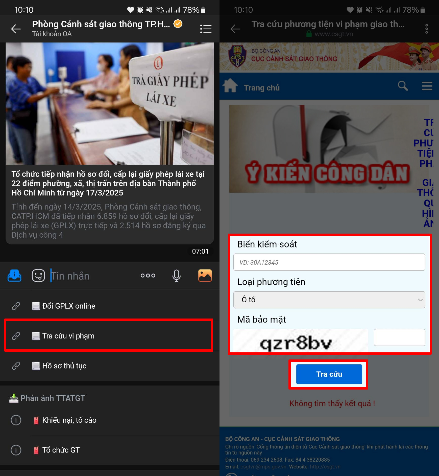 Cách kiểm tra phạt nguội trên Zalo