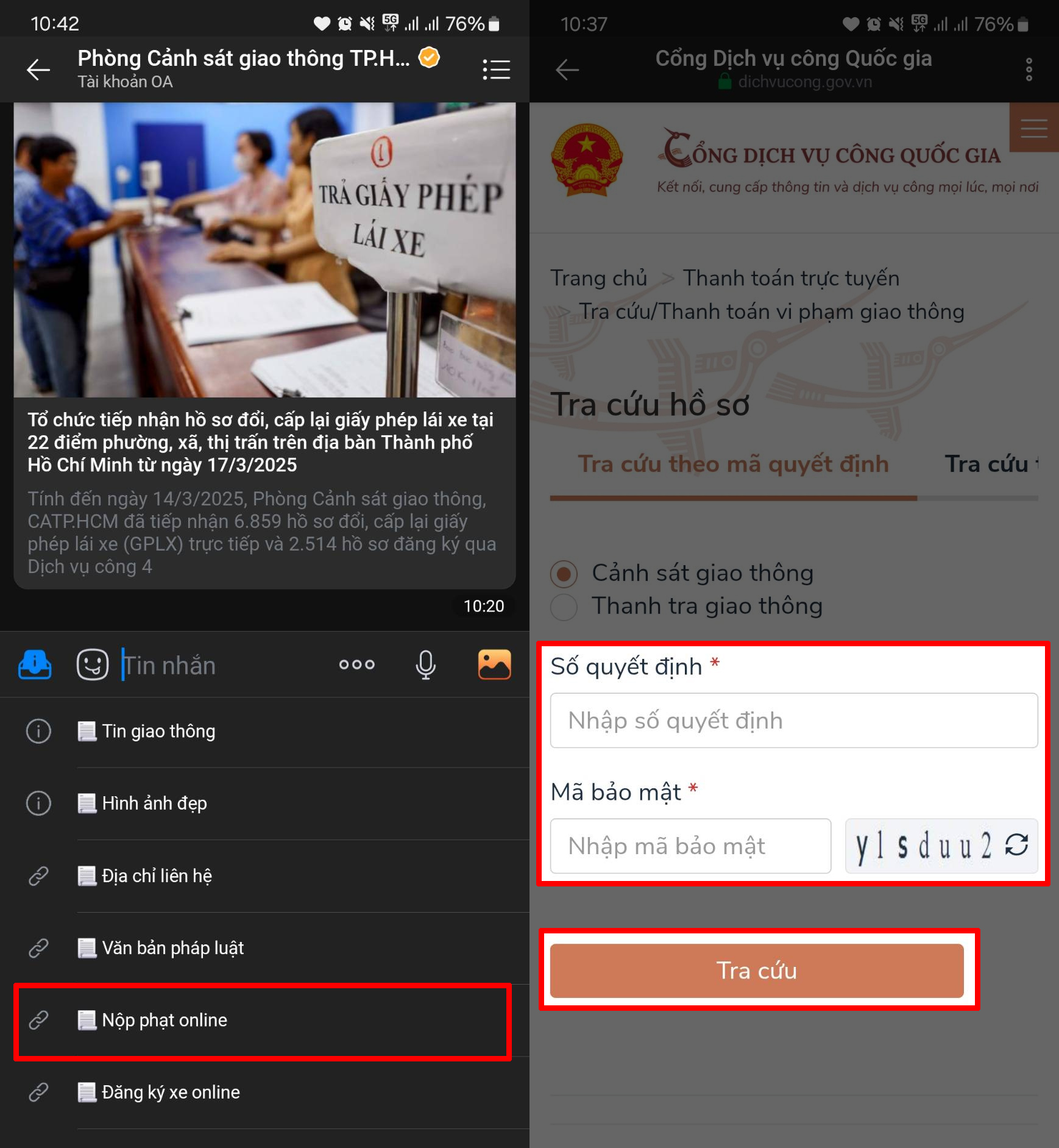 Cách kiểm tra phạt nguội trên Zalo