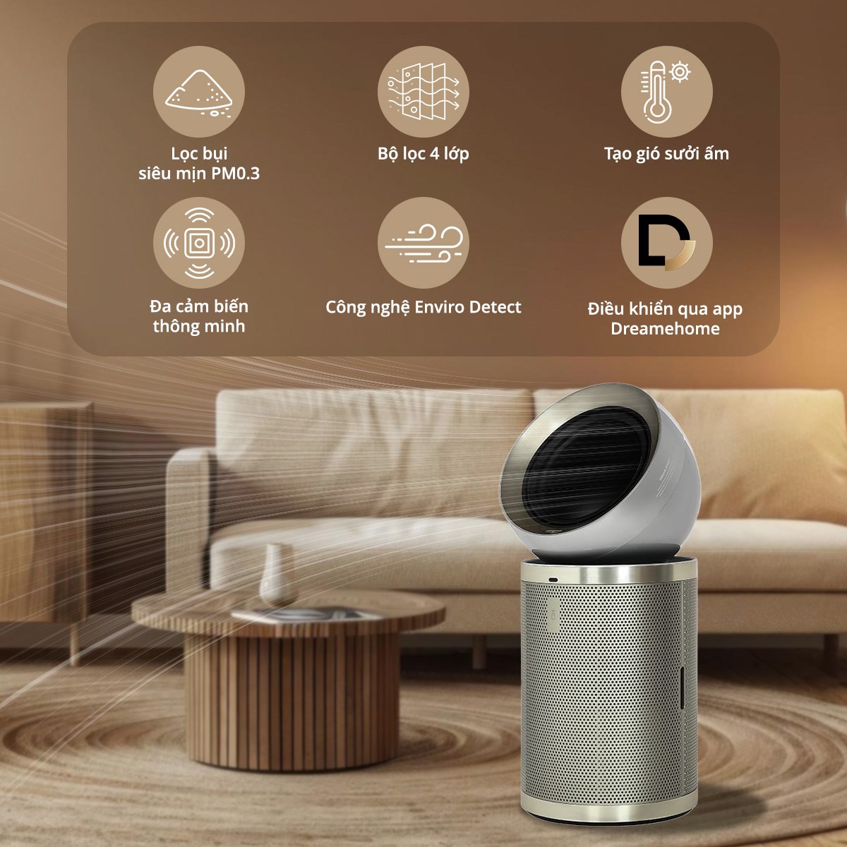 Máy lọc không khí kết hợp sưởi Dreame PM20 40W an toàn cho người sử dụng