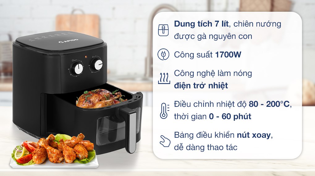 Nồi chiên không dầu Rapido SMART-7.0M 7 lít có thiết kế tinh tế với vỏ ngoài gam màu đen - bạc, tô điểm cho không gian sử dụng