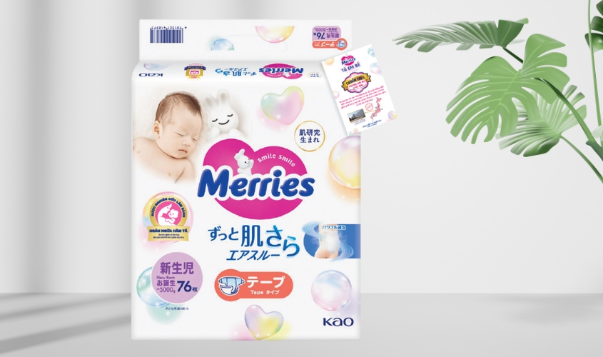 Tã dán Merries size NB 76 miếng (Dưới 5 kg) - Mẫu mới