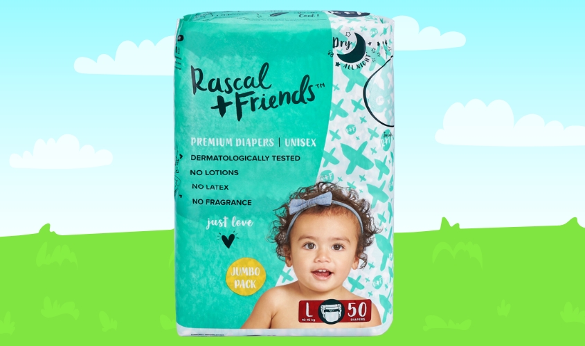 Tã dán Rascal + Friends size L 50 miếng (10 - 15 kg)