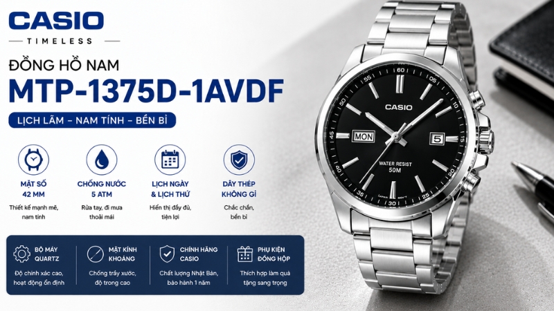 Đồng hồ Nam Casio Timeless MTP-1375D-1AVDF Đồng hồ Nam Casio Timeless MTP-1375D-1AVDF