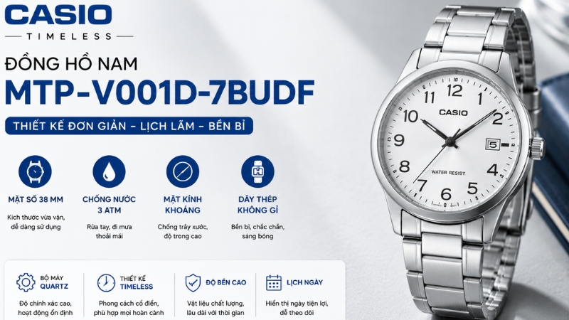 Đồng hồ Nam Casio Timeless MTP-V001D-7BUDF Đồng hồ Nam Casio Timeless MTP-V001D-7BUDF