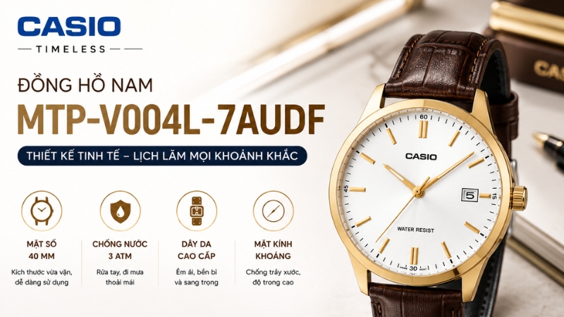 Đồng hồ CASIO Timeless 40 mm Nam MTP-V004L-7AUDF Đồng hồ CASIO Timeless 40 mm Nam MTP-V004L-7AUDF