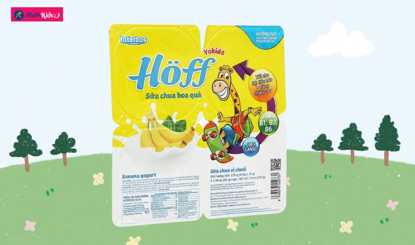 Lốc 4 hộp sữa chua trái cây Hoff vị chuối 55g (từ 6 tháng)