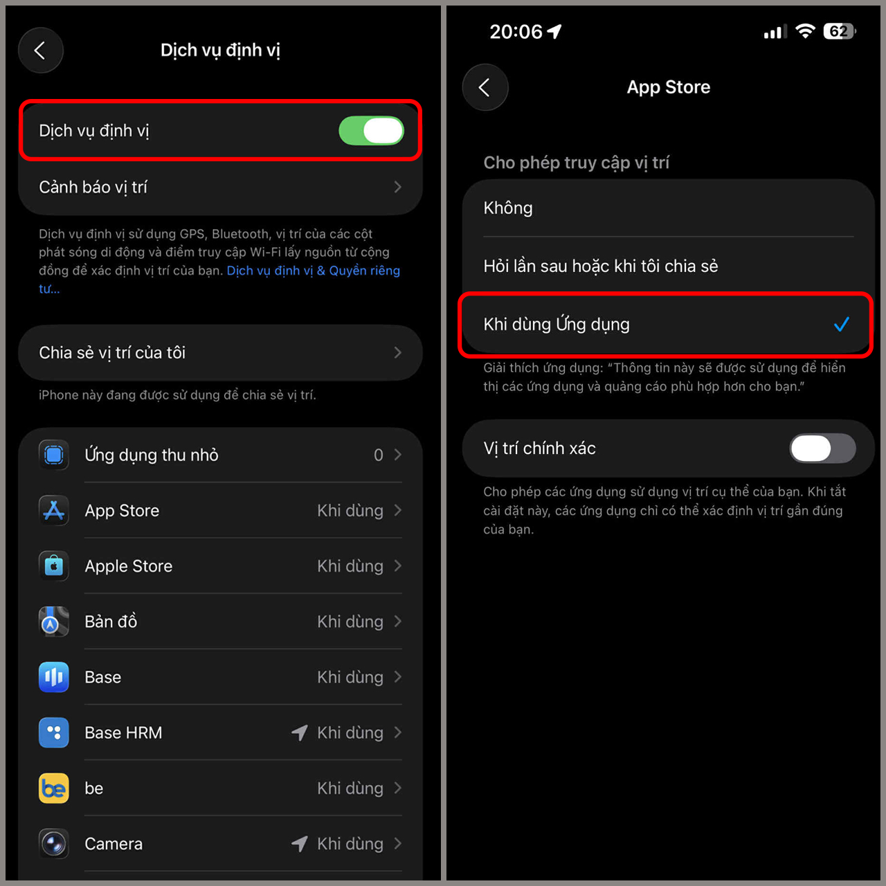 Cách bật vị trí iPhone