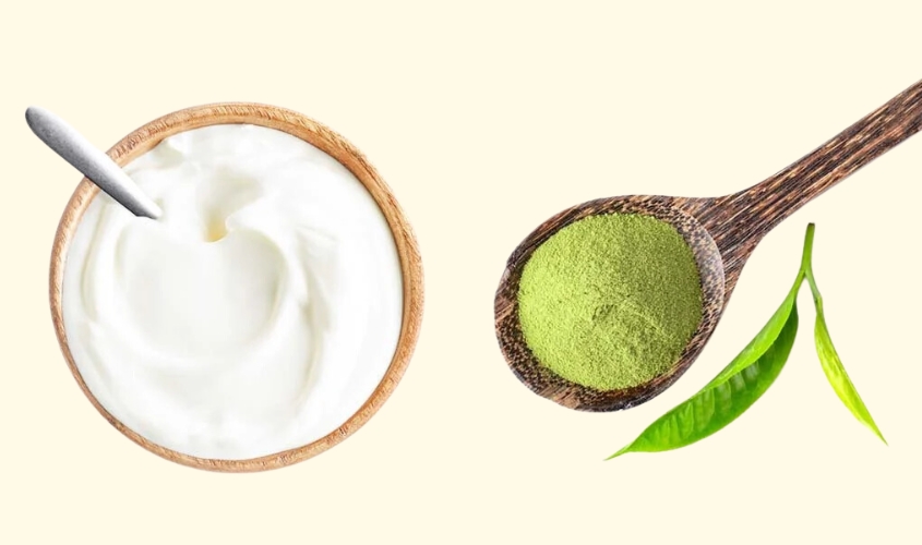 Đắp mặt nạ sữa chua không đường với bột trà xanh