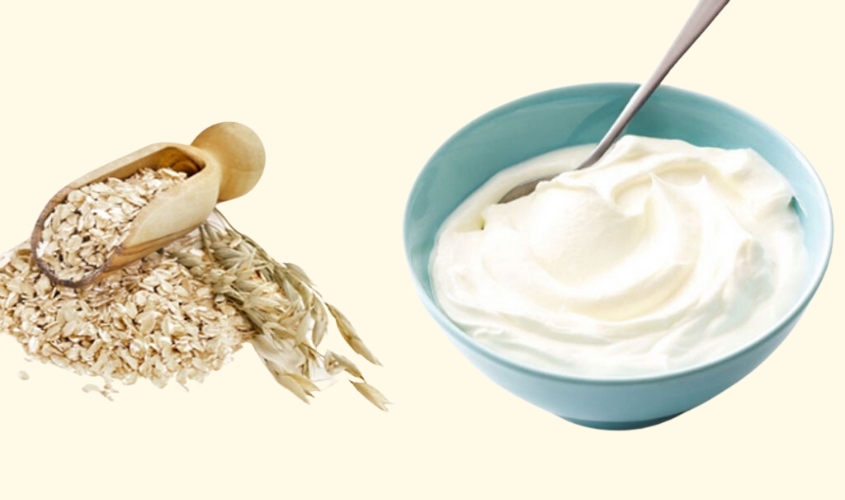 Đắp mặt nạ sữa chua không đường với yến mạch