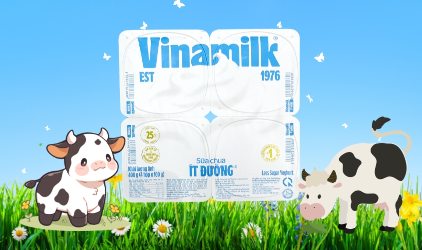 Lốc 4 hộp sữa chua ít đường Vinamilk 100g (từ 1 tuổi)