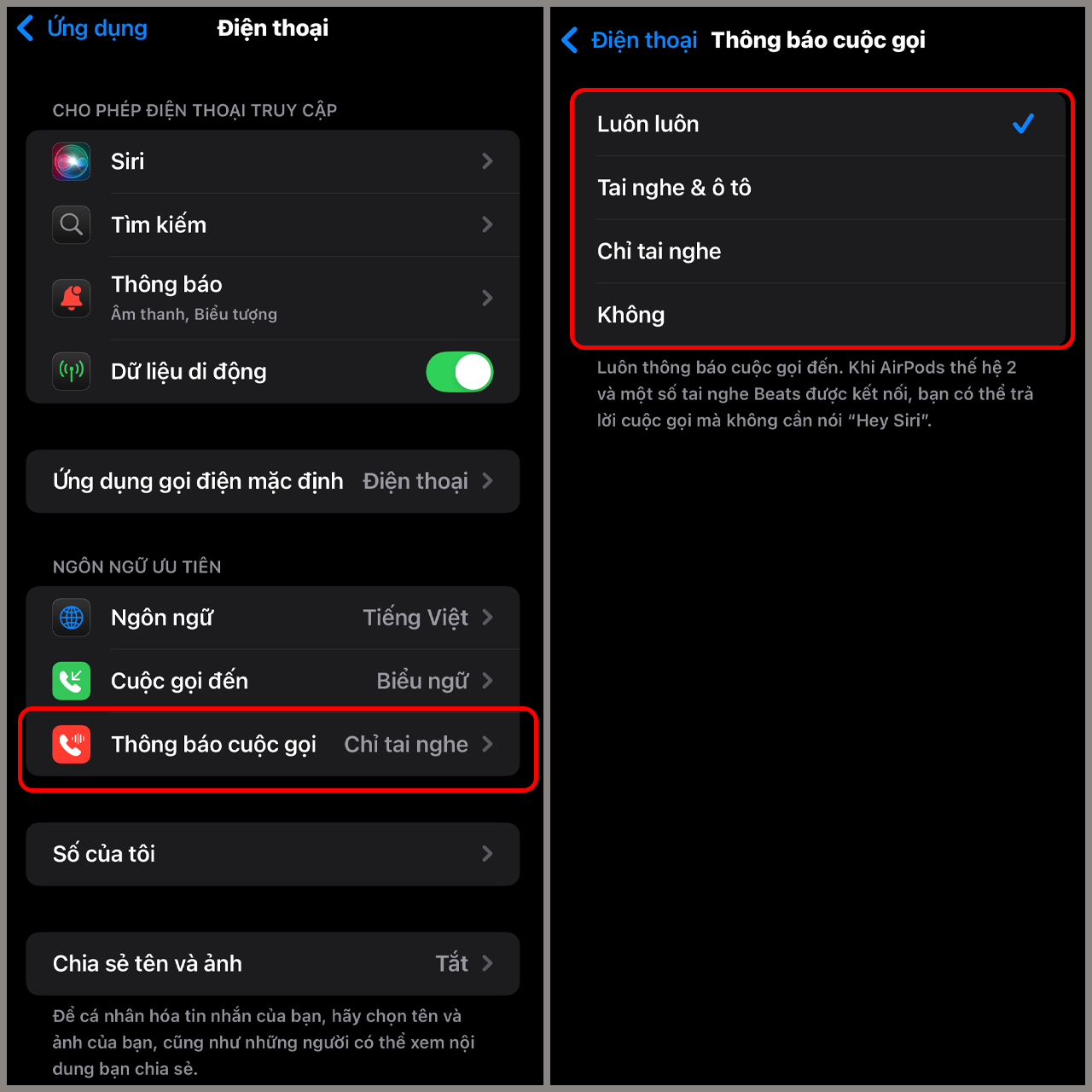 Cách tắt đọc tên người gọi đến trên iPhone chạy iOS 18