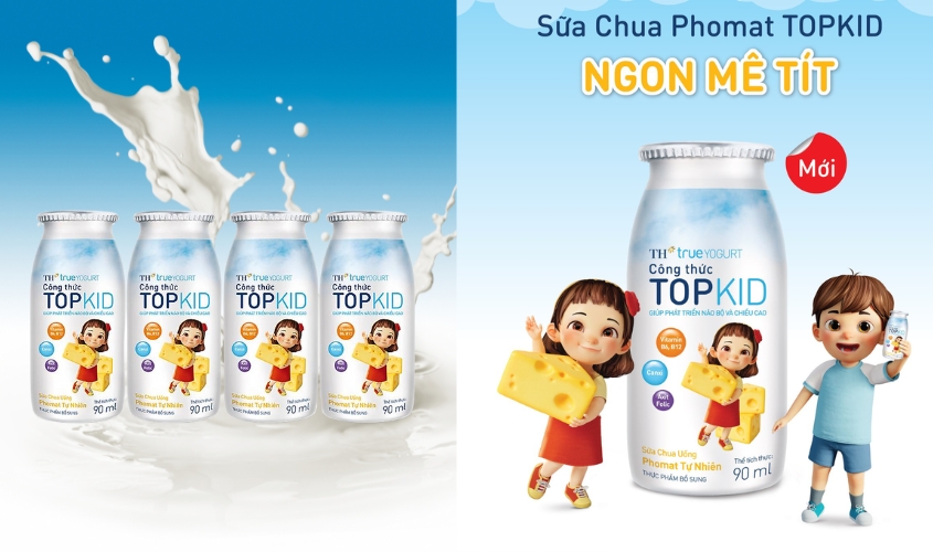 Lốc 4 chai sữa chua uống phomat tự nhiên TH true YOGURT TOPKID 90 ml (từ 2 tuổi)