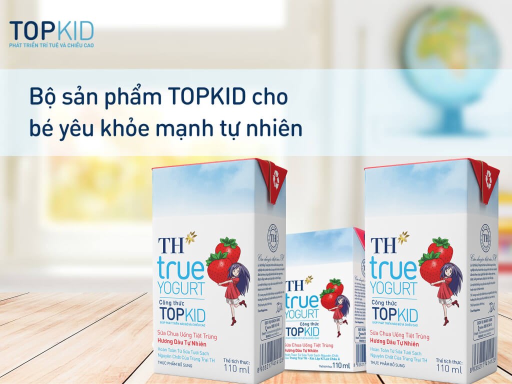 Lốc 4 hộp sữa chua uống tiệt trùng TH true YOGURT TOPKID vị dâu 110 ml (từ 2 tuổi) giúp bé tăng đề kháng