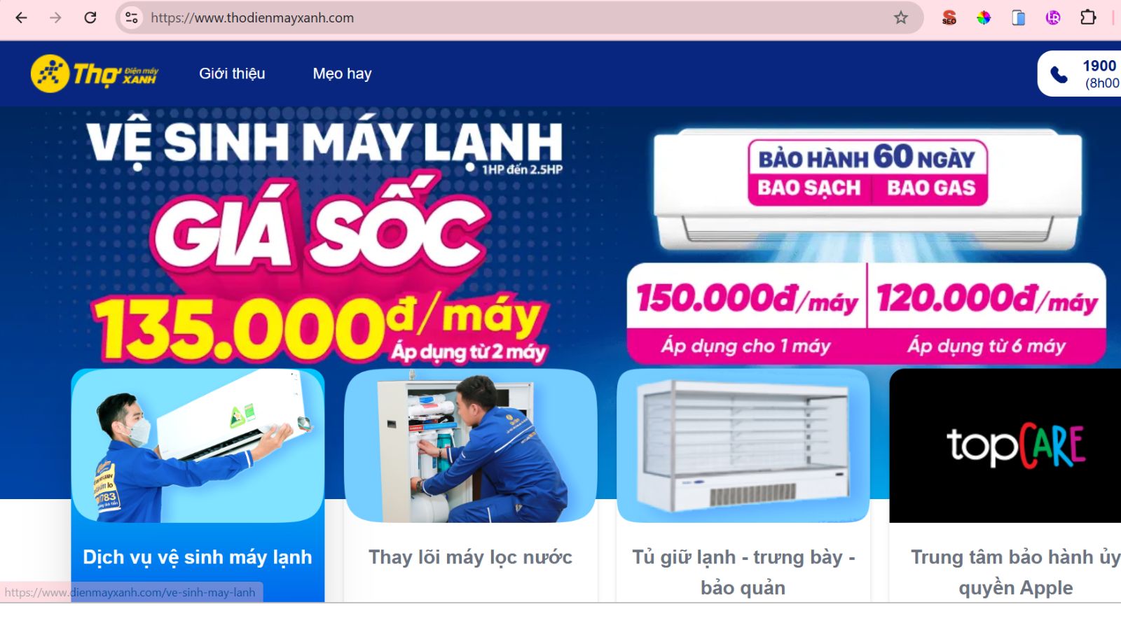 Trang ch&iacute;nh thống của Thợ Điện M&aacute;y XANH