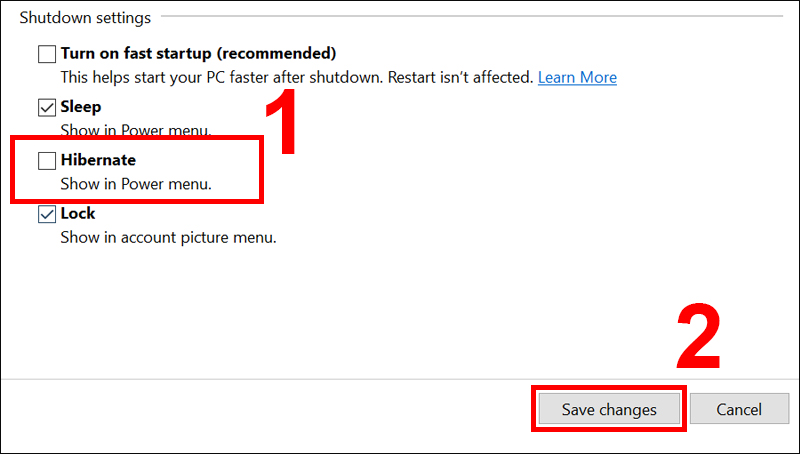 Bạn bỏ tích ô Hibernate và Chọn Save changes để tắt tính năng này.