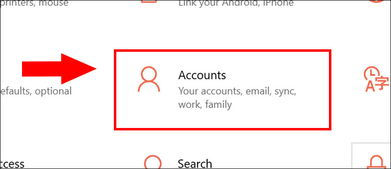Mở ứng dụng Settings, sau đó chọn Accounts.