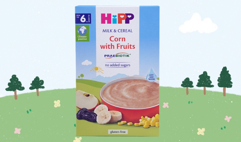 Bột ăn dặm HiPP sữa, ngô và hoa quả hộp 250g (từ 6 tháng)