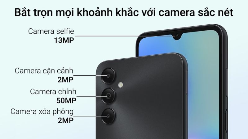 Camera chính 50MP, 2 camera phụ 2MP và camera selfie 13MP