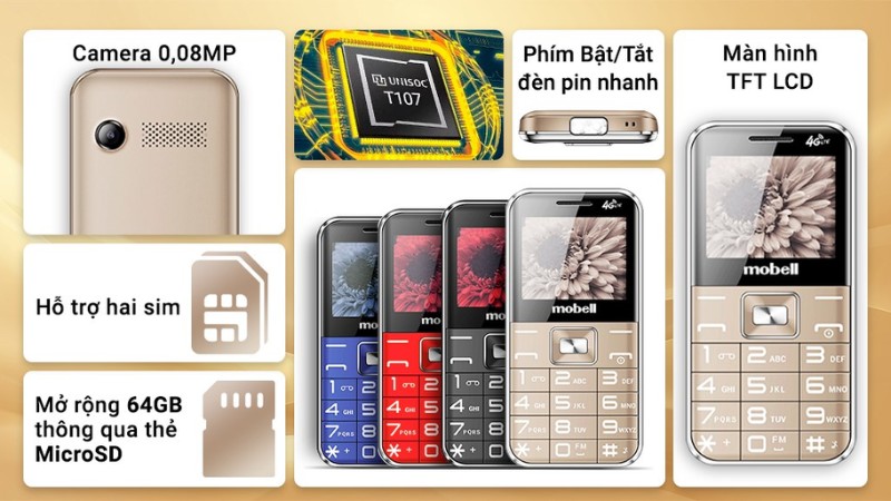 Máy có màn hình 2.4 inch, hỗ trợ 2 SIM 