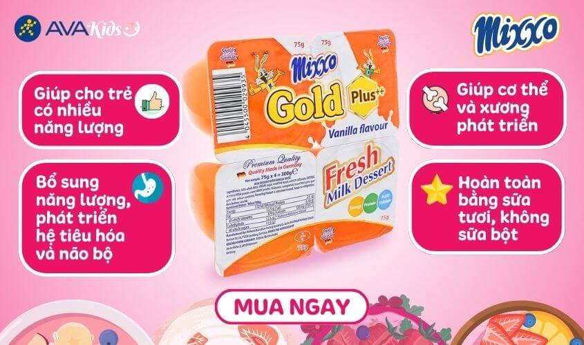 Lốc 4 hũ váng sữa Mixxo Gold vị vani 75g (từ 6 tháng)