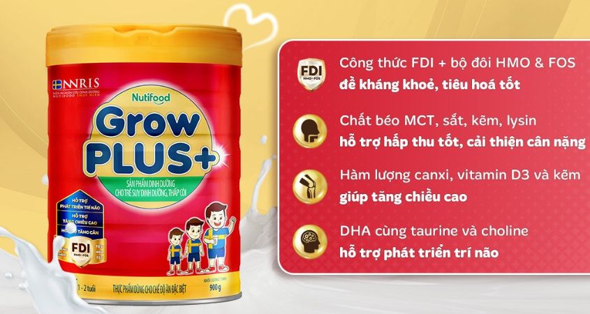 Sữa bột Nutifood GrowPLUS+ đỏ 1+ hương vani 900g (1 - 2 tuổi) cho trẻ suy dinh dưỡng, thấp còi Sữa bột Nutifood GrowPLUS+ đỏ 1+ hương vani 900g (1 - 2 tuổi) cho trẻ suy dinh dưỡng, thấp còi