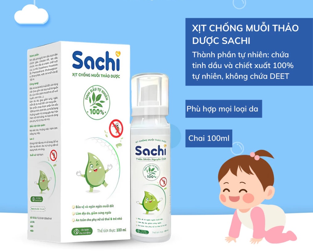 Xịt chống muỗi SACHI xịt muỗi thảo dược an toàn lành tính