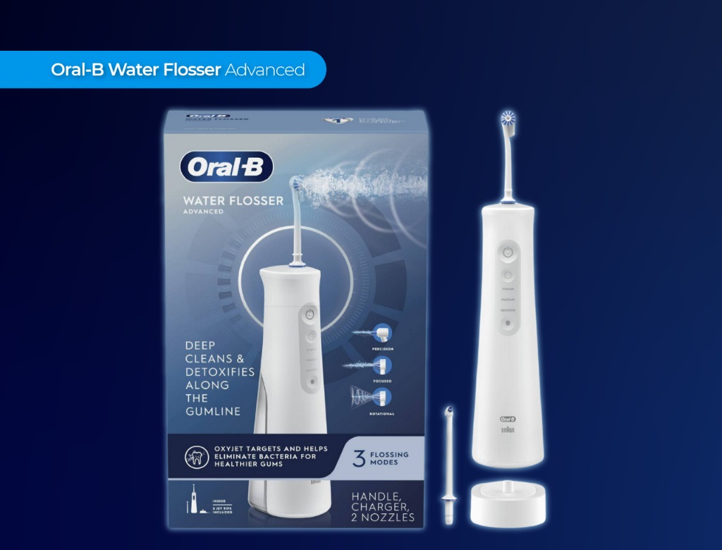 Máy tăm nước Oral-B Water Flosser Advanced - 3 chế độ, 2 đầu phun, công nghệ Oxyjet 